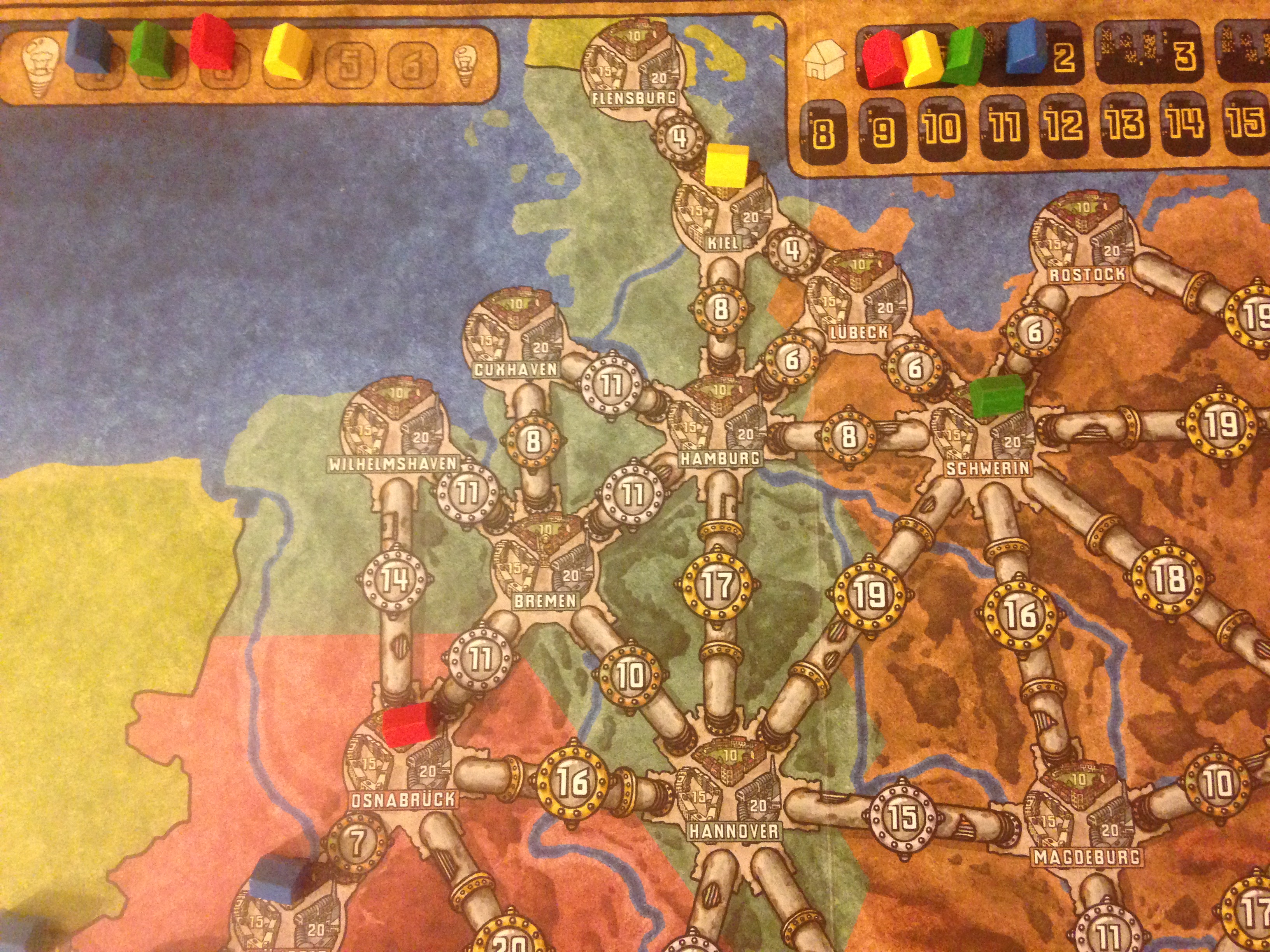 How the board looks when playing Power Grid